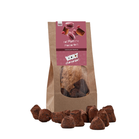 Raspberry Macaron Chocolate Truffles - Biodegradable bag 130g - WOW Chocolao!