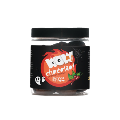 Red Ghost Chili Peppers - Halloween Chocolate Truffles - Gifting jar 130g - WOW Chocolao!